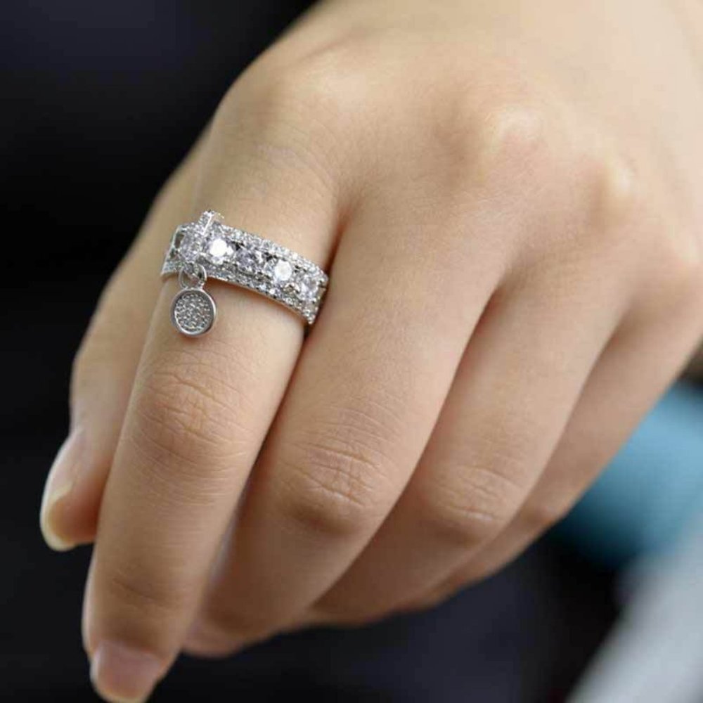 *NEW 925 Silver Round Diamond Drop Band Ring - Picture 5 of 8
